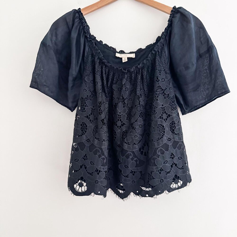 Anthropologie Moulinette Soeurs Lace Top Navy Blouse Romantic Boho Size XS - Picture 4 of 8